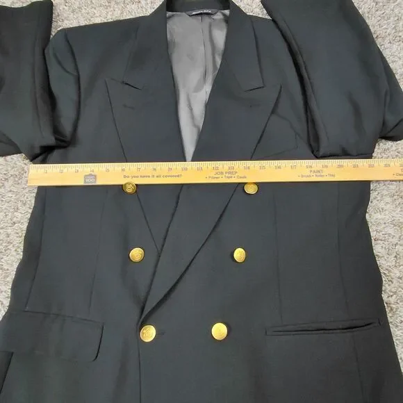 Christian Dior Double Breasted Blazer Mens 44R Black Wool Gold Button Sport Coat